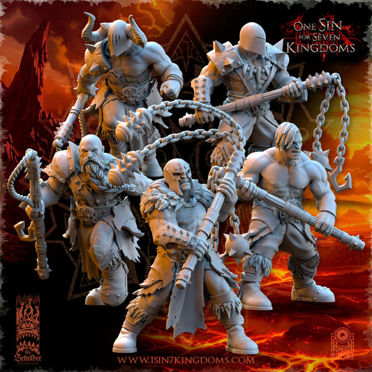 Realms of Mayhem Barbarian Despoilers with Flail Warhammer Fantasy The Beholder Miniatures