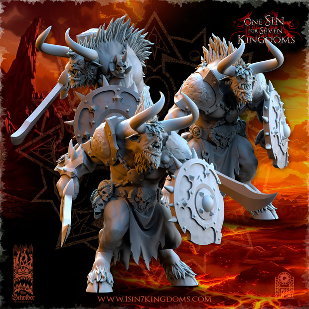 Realms of Mayhem Minotaurs with Sword and Shield Warhammer Fantasy The Beholder Miniatures