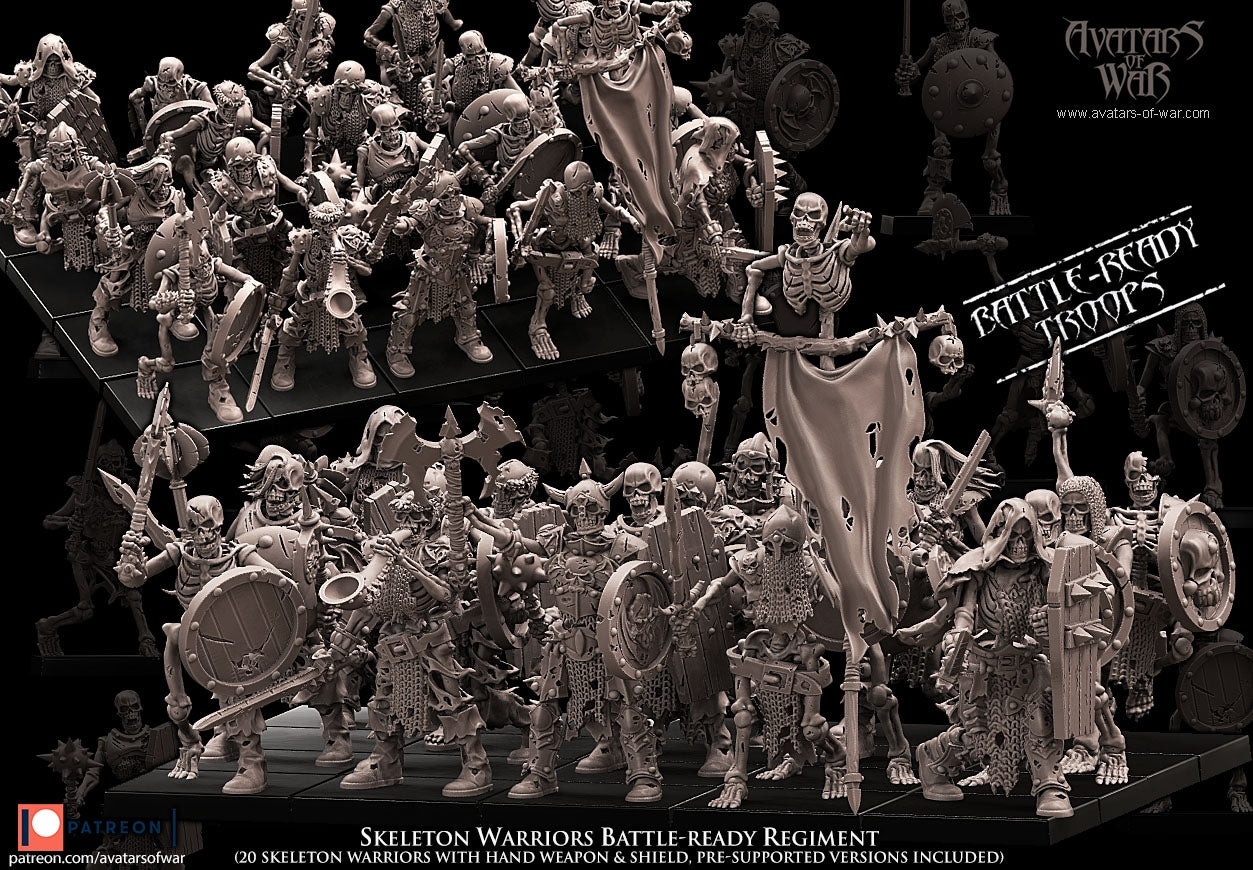 Battle-Ready Skeletons with hand weapon and shield Warhammer Fantasy Avatars of War